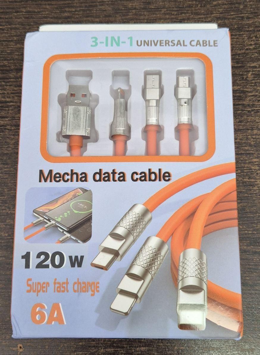 120W 3 Çıkışlı Uçları Metal Şarj kablosu